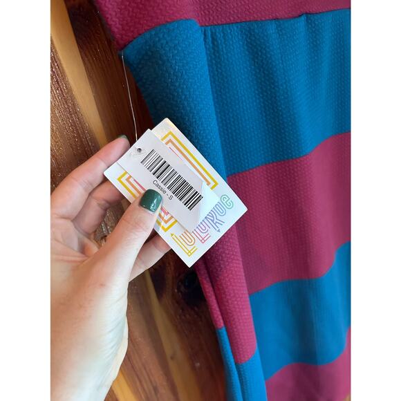 LuLaRoe CASSIE Pencil Skirt S Color Block Blue Maroon Red Stripe - Picture 6 of 7